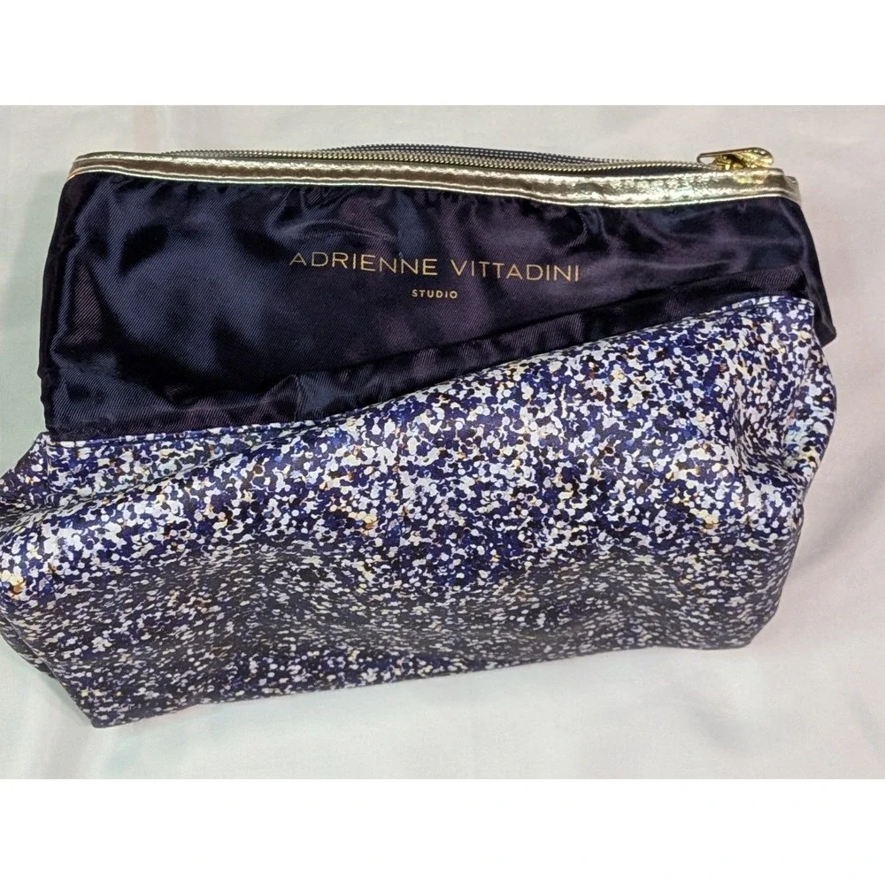 Adrienne Vittadini Cosmetic Bag Womens OS‎ Navy Blue Tri-fold Travel Case